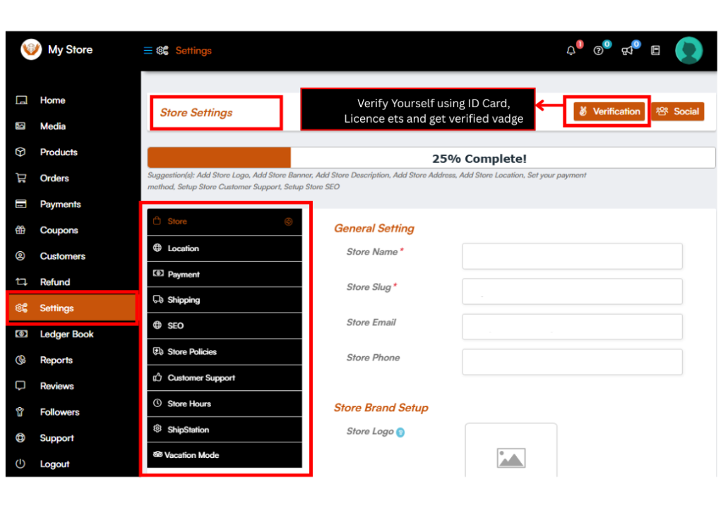 settings dashboard