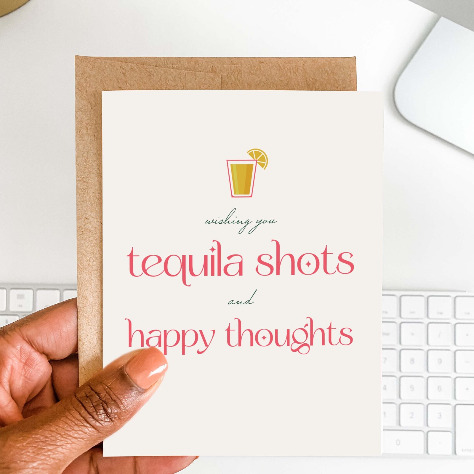 Tequila Shots + Happy Thoughts 2 Tequila Shots Greeting Card - Image 1